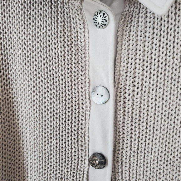 Pure Handknit High Low Pleated Chunky Cardigan Size S Cotton Beige boho gorpcore - Picture 2 of 13